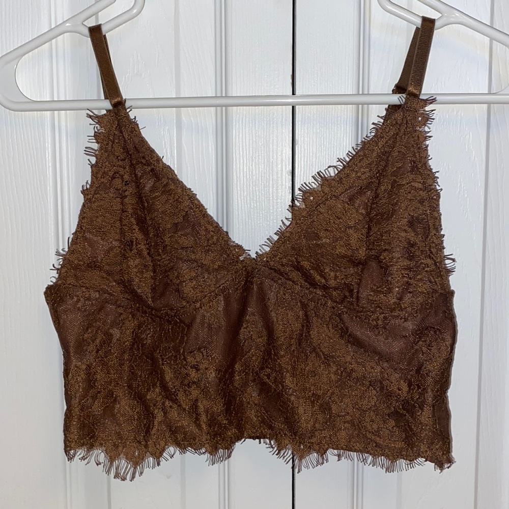 Brown lace cami with adjustable straps; Size M, EU 38, US 6